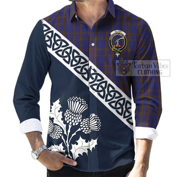 Elliot Tartan Long Sleeve Button Shirt Featuring Thistle and Scotland Map