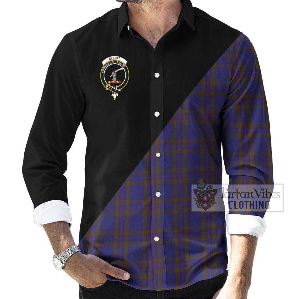 Elliot Tartan Long Sleeve Button Shirt with Family Crest and Military Logo Style - Tartanvibesclothing Shop