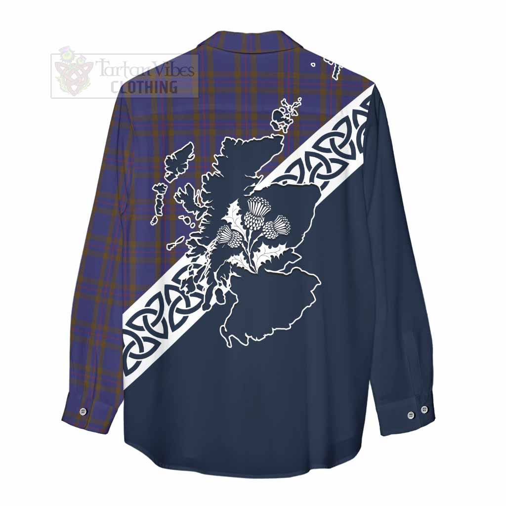 Tartan Vibes Clothing Elliot Tartan Women's Casual Shirt Featuring Thistle and Scotland Map