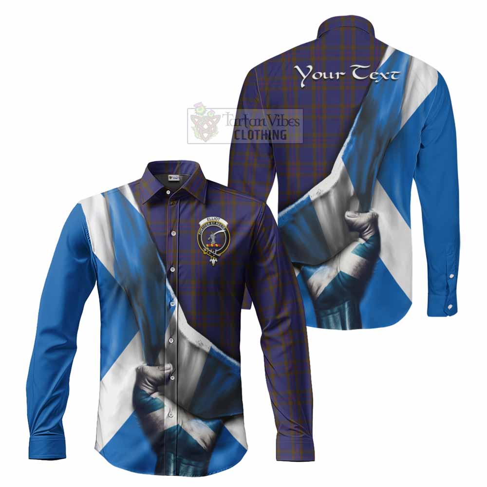 Tartan Vibes Clothing Elliot Tartan Long Sleeve Button Shirt with Family Crest Scotland Patriotic Style