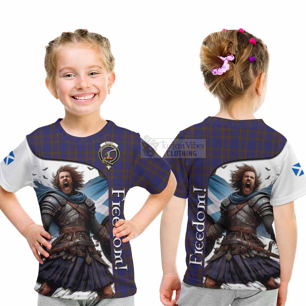 Tartan Vibes Clothing Elliot Crest Tartan Kid T-Shirt Inspired by the Freedom of Scottish Warrior