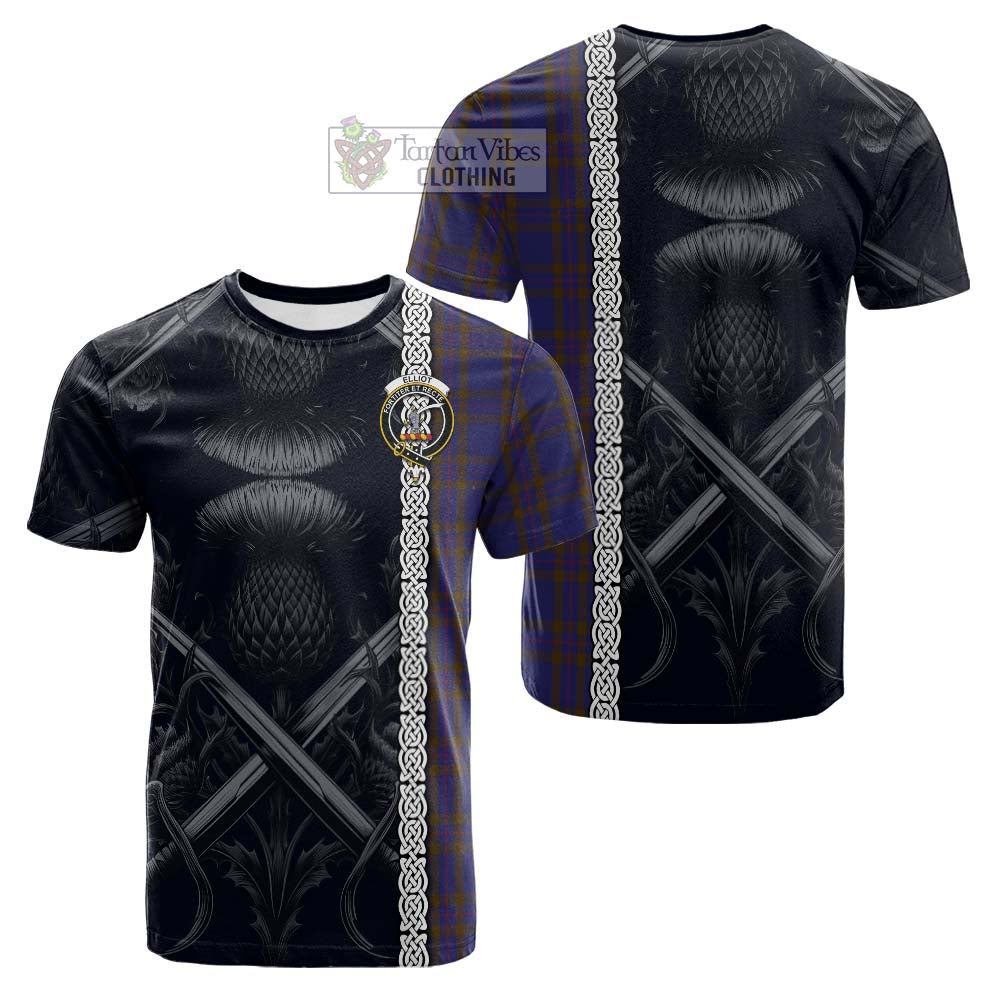 Elliot Tartan Cotton T-shirt with Family Crest Cross Sword Thistle Celtic Vibes - Tartan Vibes Clothing