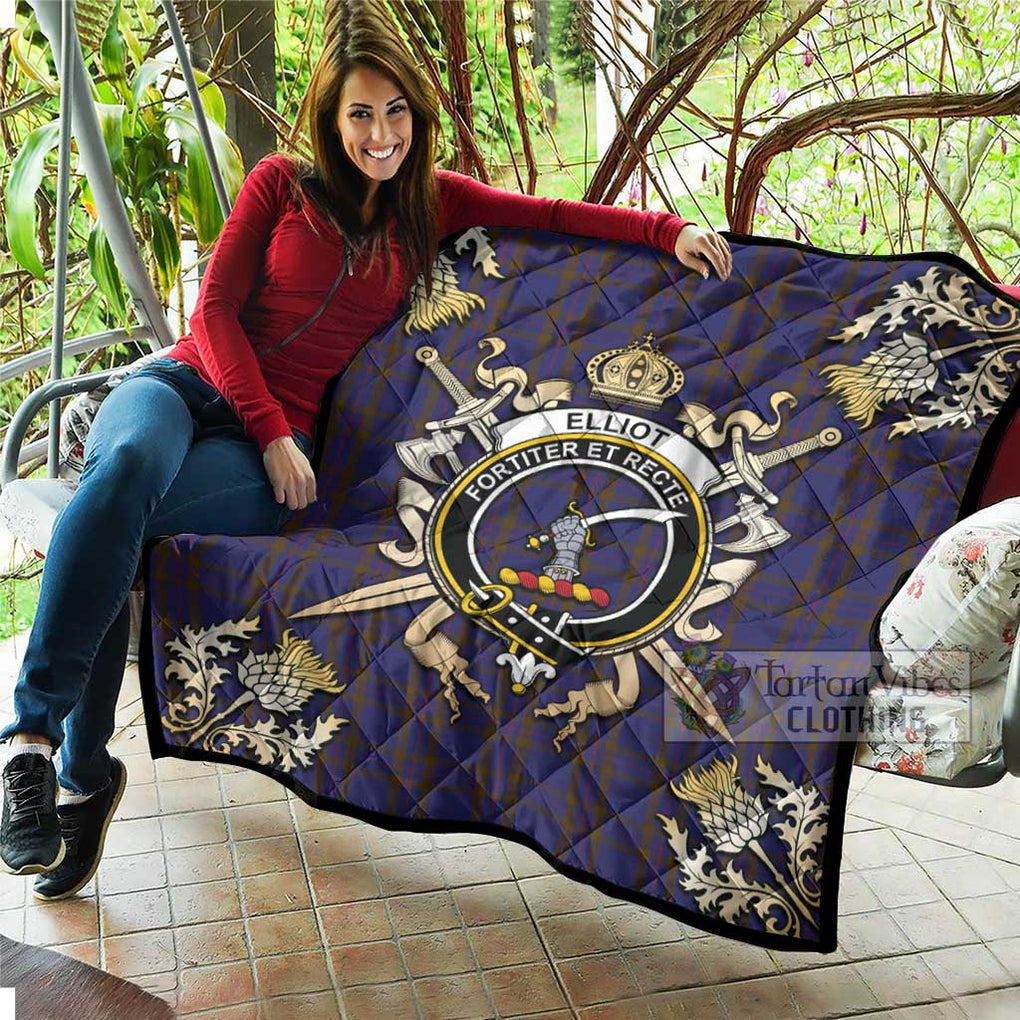 Tartan Vibes Clothing Elliot Tartan Quilt with Family Crest and Scottish Golden Courage Shield