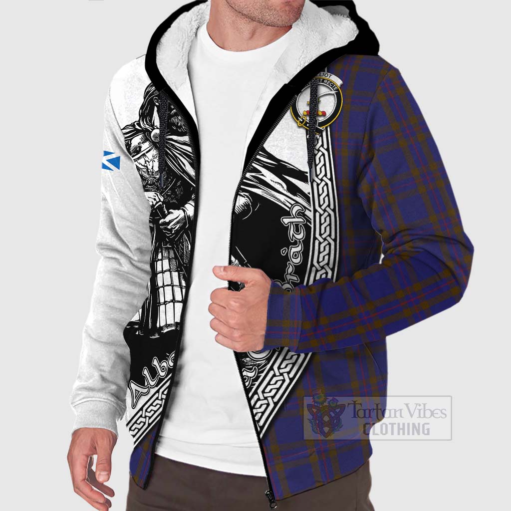 Tartan Vibes Clothing Elliot Tartan Clan Crest Sherpa Hoodie with Highlander Warrior Celtic Style