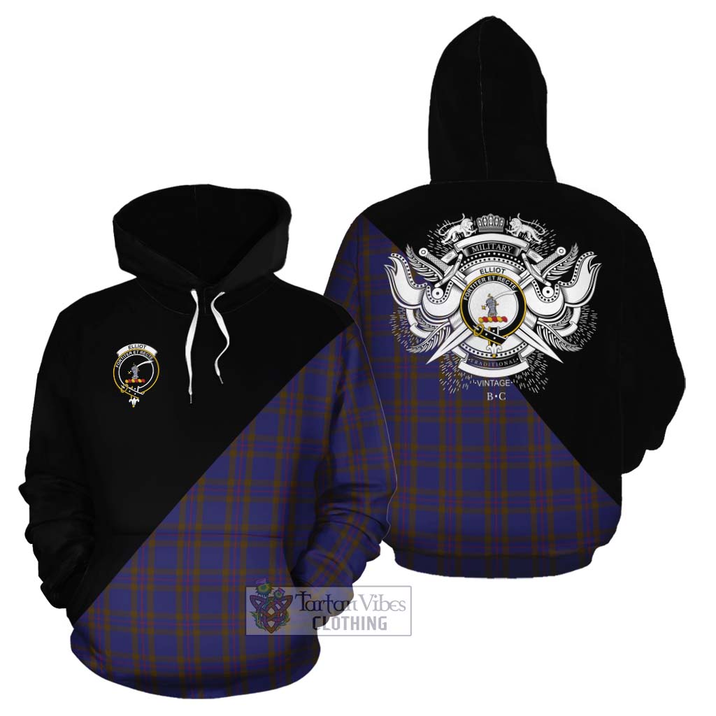 Tartan Vibes Clothing Elliot Tartan Cotton Hoodie with Family Crest and Military Logo Style