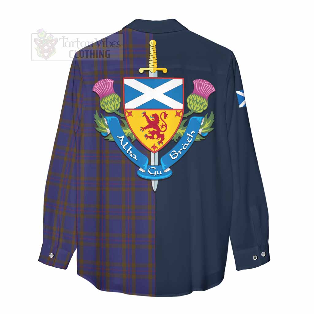 Tartan Vibes Clothing Elliot Tartan Women's Casual Shirt Alba with Scottish Lion Royal Arm Half Style