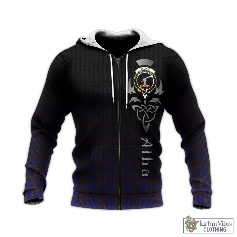 Tartan Vibes Clothing Elliot Tartan Knitted Hoodie Featuring Alba Gu Brath Family Crest Celtic Inspired