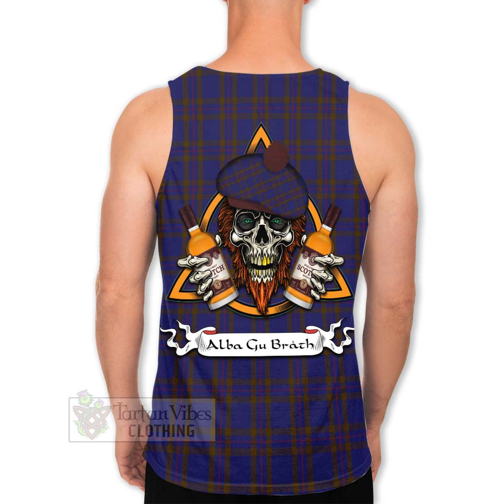 Tartan Vibes Clothing Elliot Tartan Men's Tank Top with Family Crest and Bearded Skull Holding Bottles of Whiskey