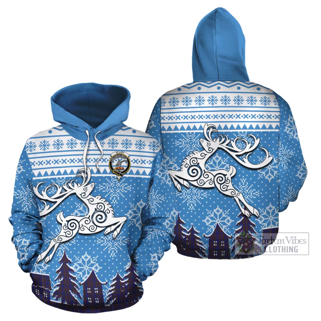 Tartan Vibes Clothing Elliot Clan Christmas Cotton Hoodie Celtic Reindeer Style