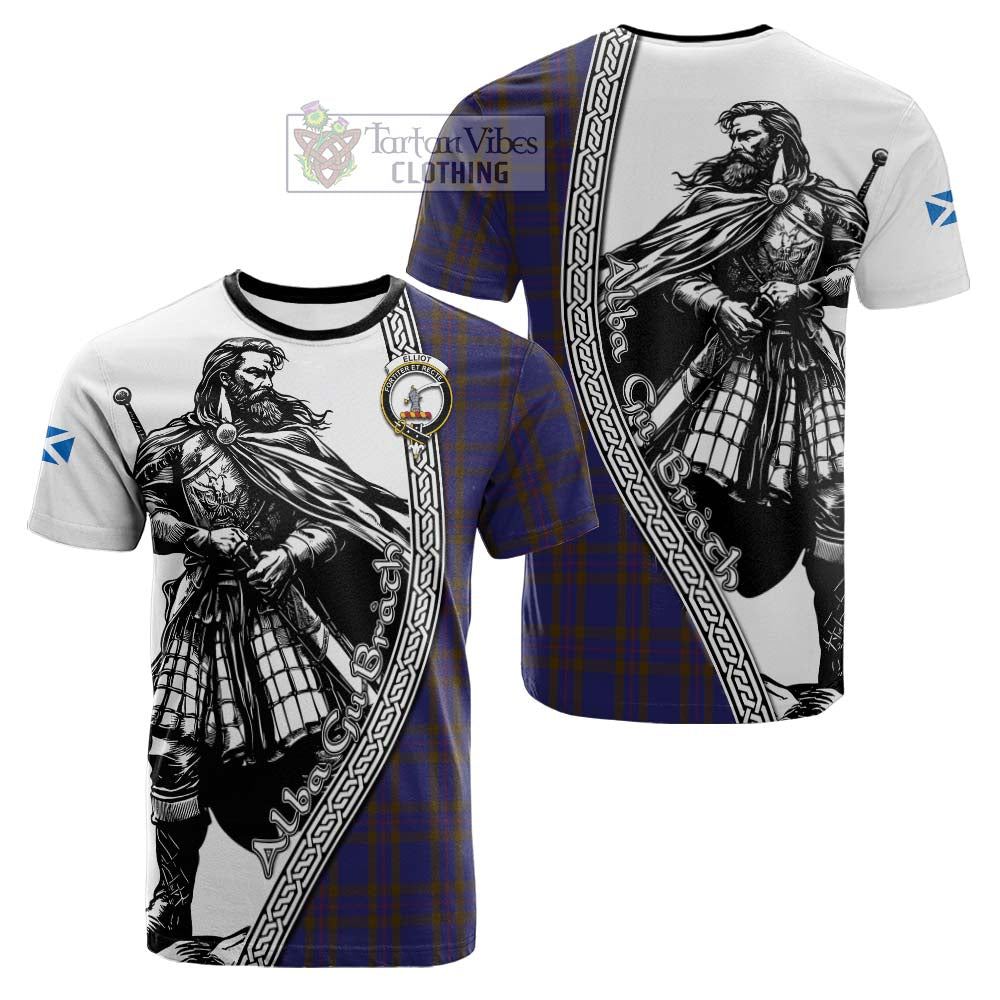 Elliot Tartan Clan Crest Cotton T-shirt with Highlander Warrior Celtic Style