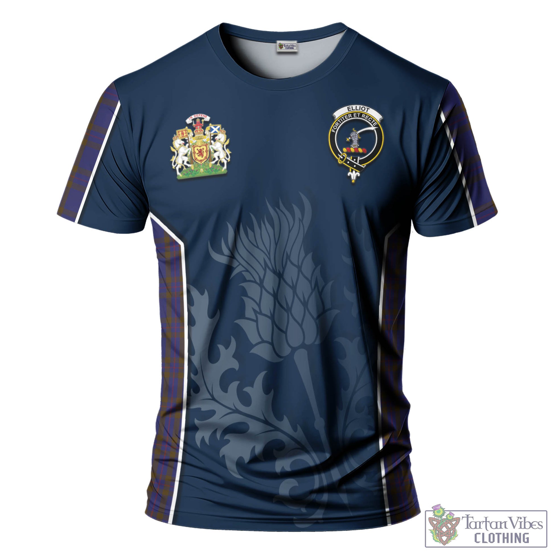 Tartan Vibes Clothing Elliot Tartan T-Shirt with Family Crest and Scottish Thistle Vibes Sport Style