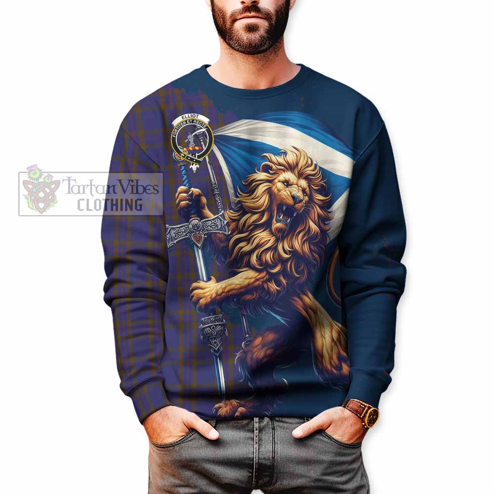 Tartan Vibes Clothing Elliot Tartan Family Crest Sweatshirt with Scottish Majestic Lion