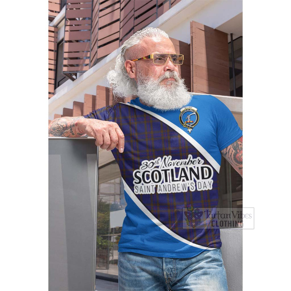 Tartan Vibes Clothing Elliot Family Crest Tartan Cotton T-shirt Celebrate Saint Andrew's Day in Style