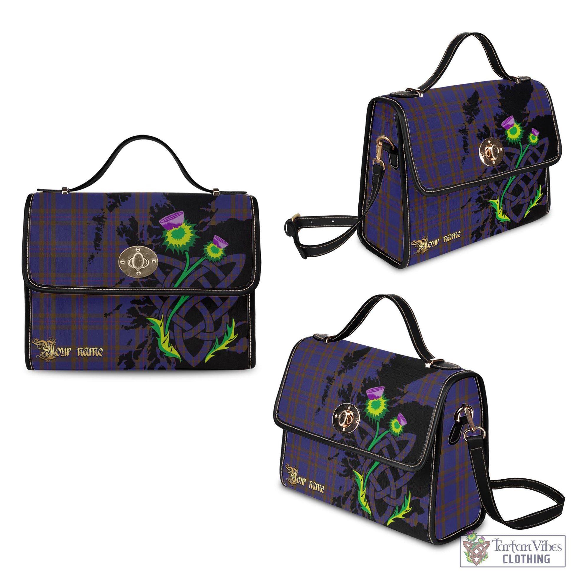 Tartan Vibes Clothing Elliot Tartan Waterproof Canvas Bag with Scotland Map and Thistle Celtic Accents