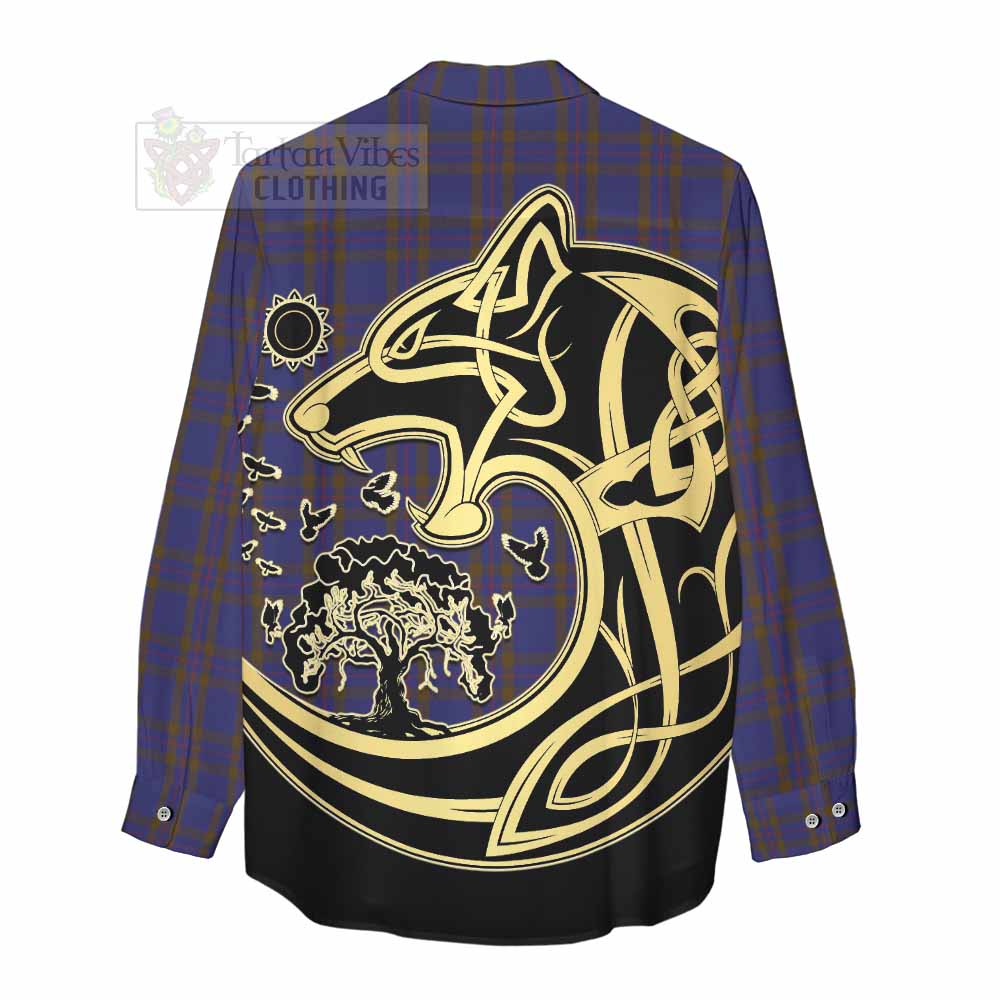 Tartan Vibes Clothing Elliot Tartan Women's Casual Shirt with Family Crest Celtic Wolf Style