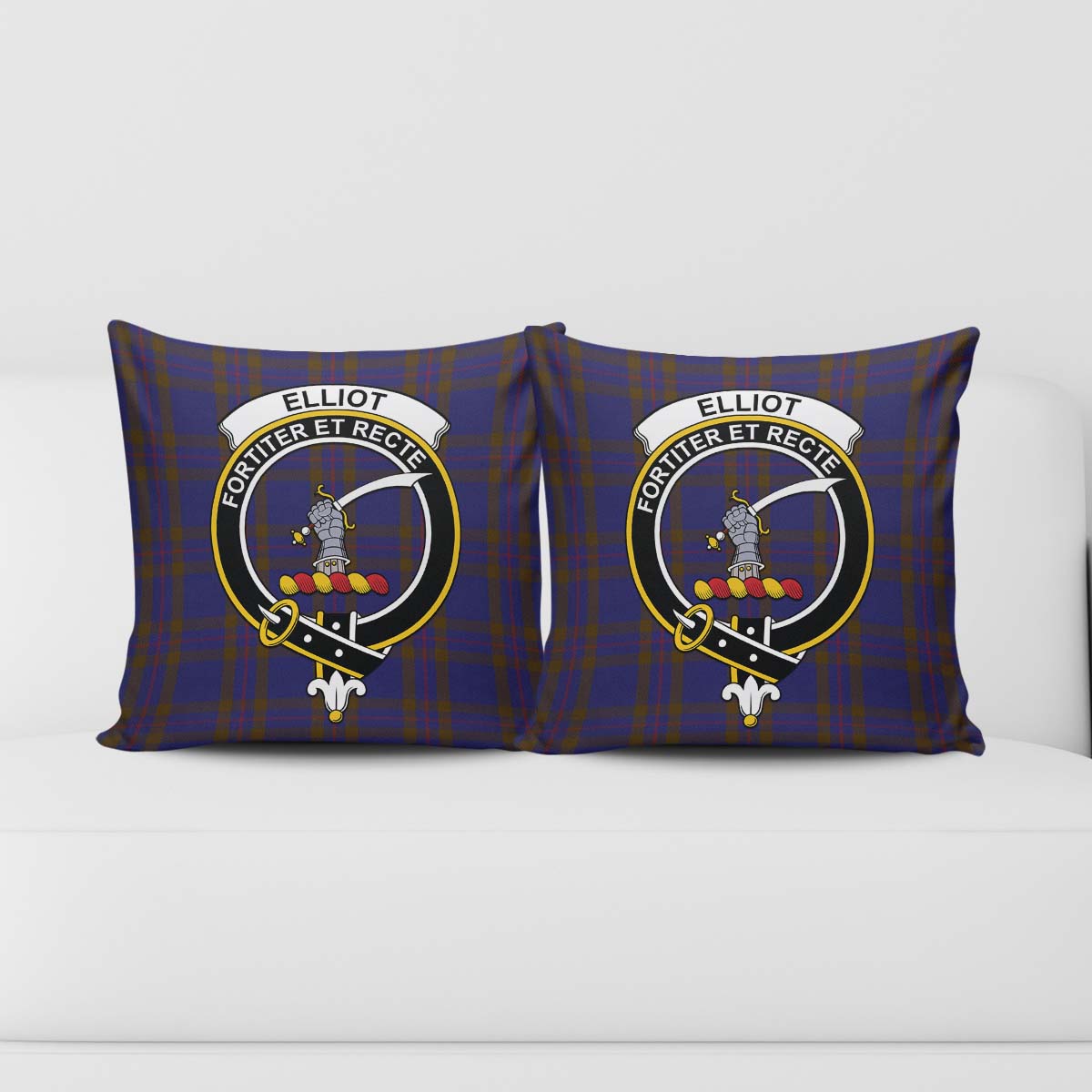 Elliot Tartan Pillow Cover with Family Crest - Tartanvibesclothing