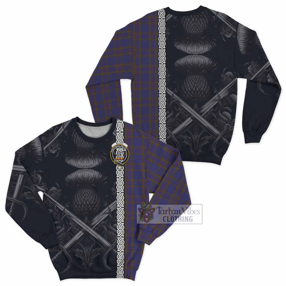 Tartan Vibes Clothing Elliot Tartan Sweatshirt with Family Crest Cross Sword Thistle Celtic Vibes