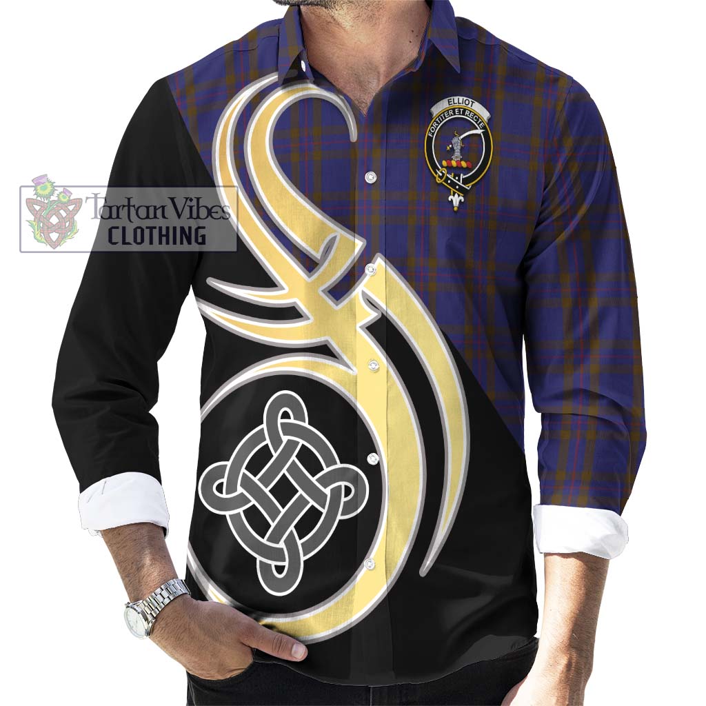 Elliot Tartan Long Sleeve Button Shirt with Family Crest and Celtic Symbol Style - Tartan Vibes Clothing