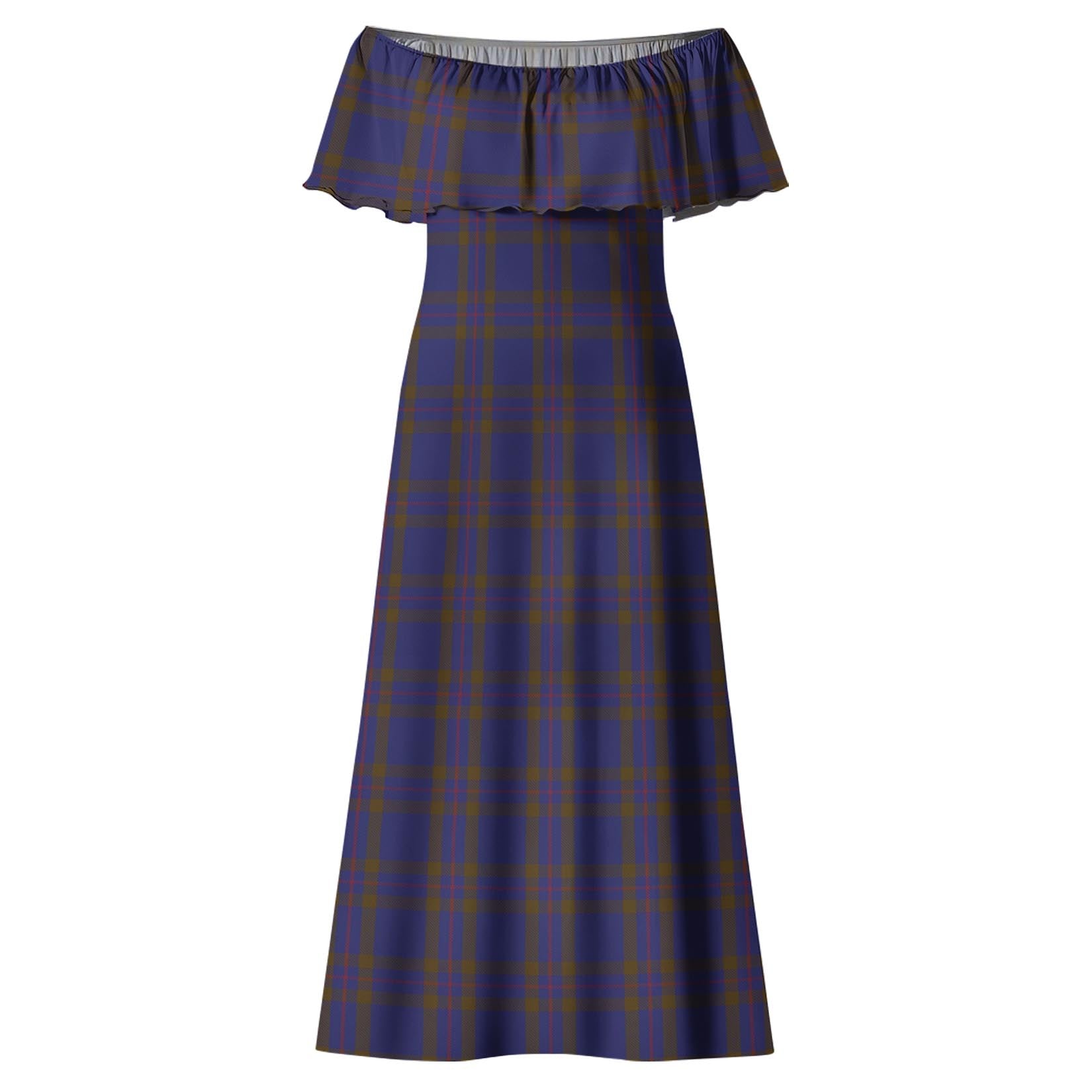 Elliot Tartan Off Shoulder Long Dress - Tartanvibesclothing