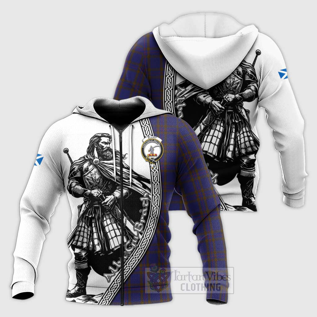 Tartan Vibes Clothing Elliot Tartan Clan Crest Knitted Hoodie with Highlander Warrior Celtic Style