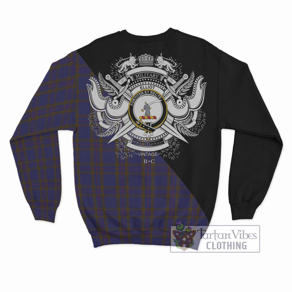 Elliot Tartan Sweatshirt with Family Crest and Military Logo Style - Tartanvibesclothing Shop