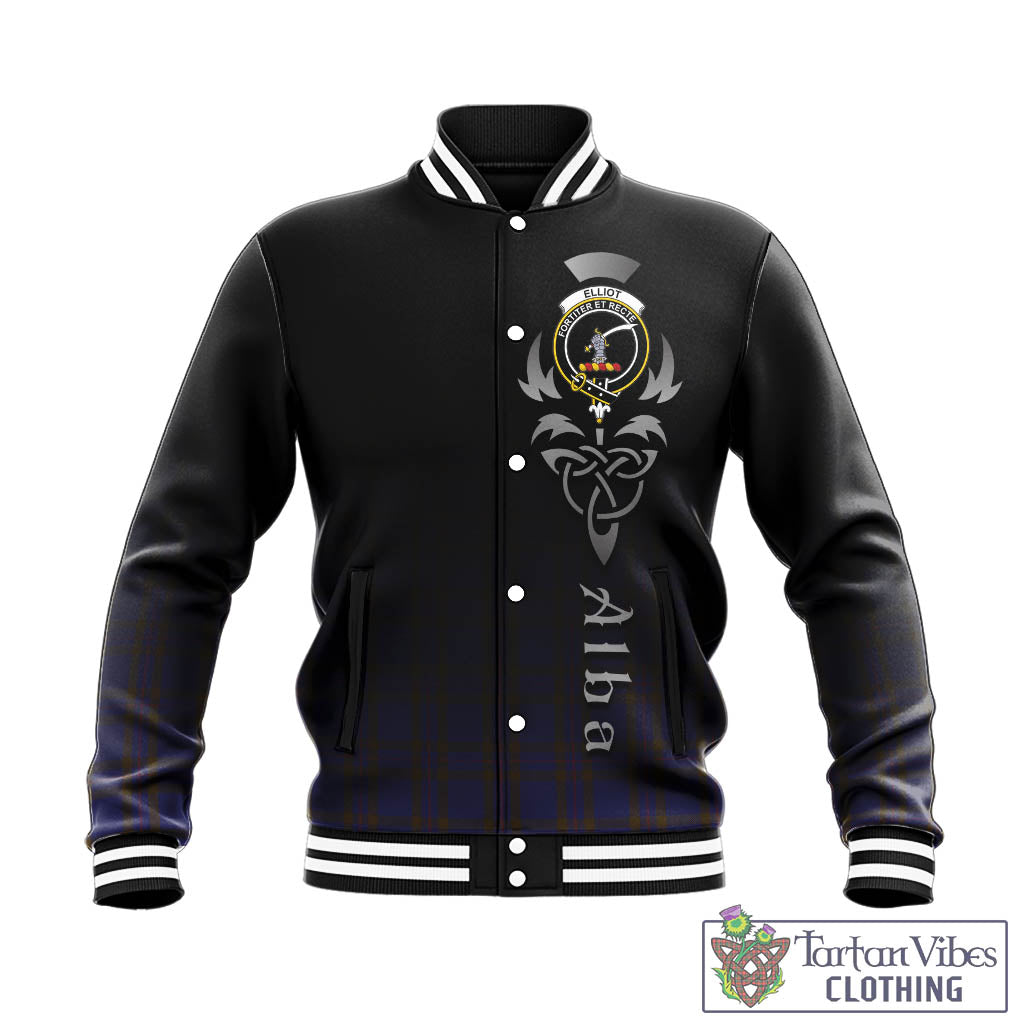 Tartan Vibes Clothing Elliot Tartan Baseball Jacket Featuring Alba Gu Brath Family Crest Celtic Inspired