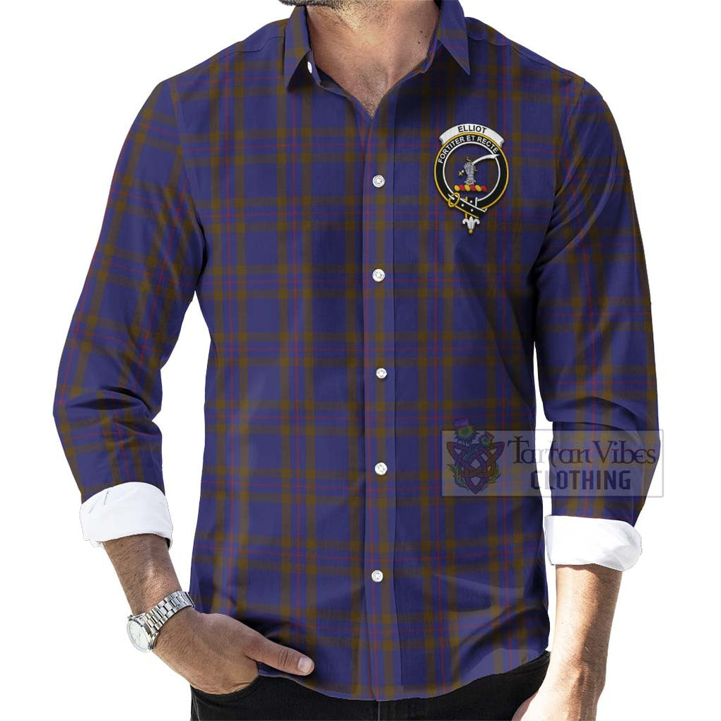 Tartan Vibes Clothing Elliot Tartan Long Sleeve Button Shirt with Family Crest Celtic Skull Style