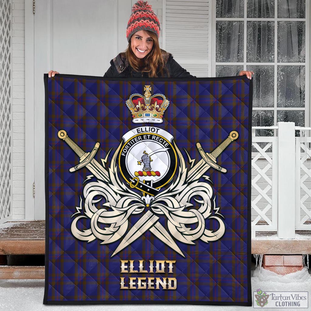 Tartan Vibes Clothing Elliot Tartan Quilt with Clan Crest and the Golden Sword of Courageous Legacy