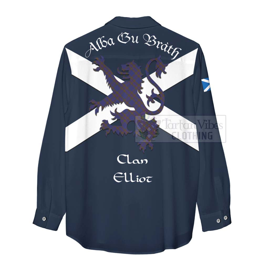 Tartan Vibes Clothing Elliot Tartan Lion Rampant Women's Casual Shirt Proudly Display Your Heritage with Alba Gu Brath and Clan Name