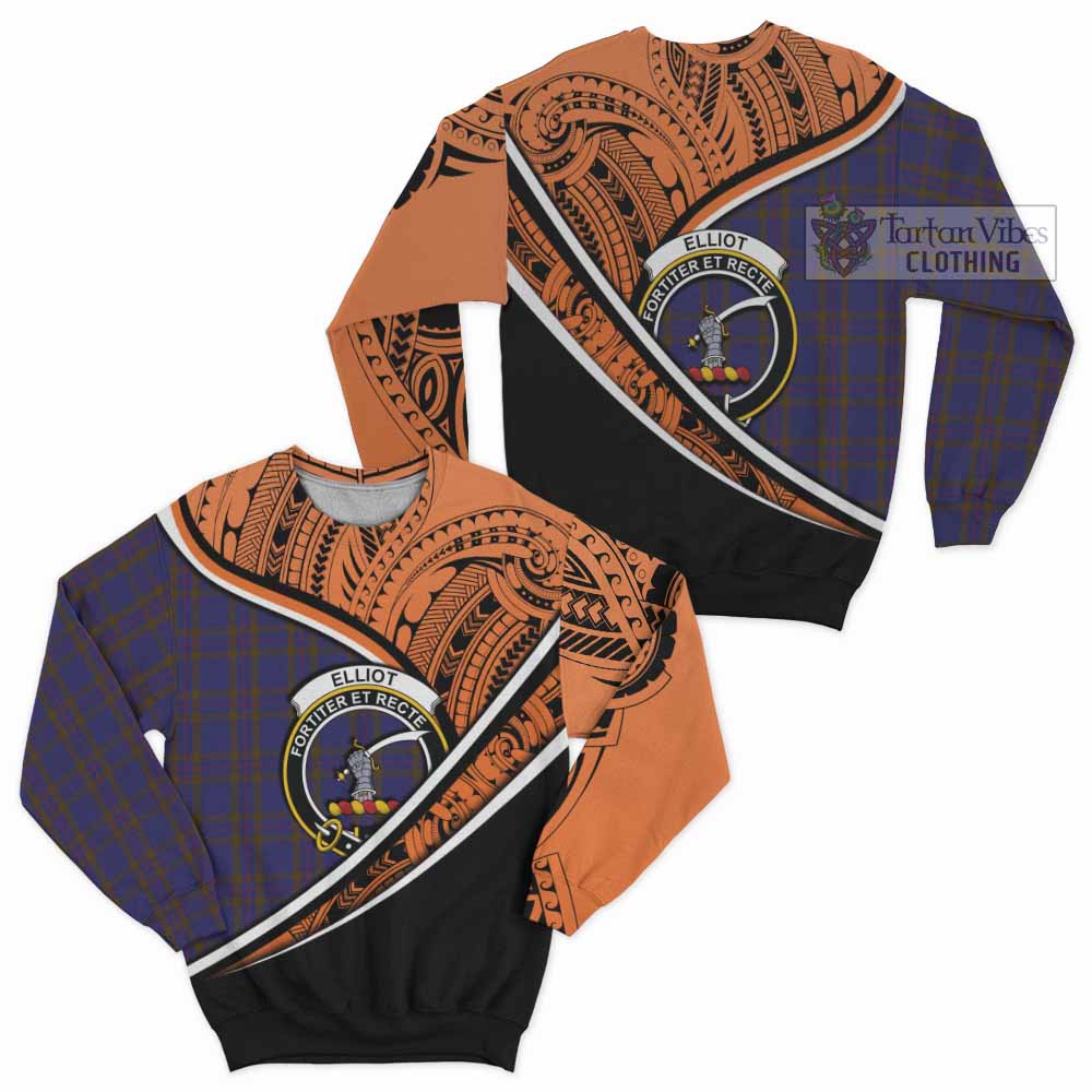 Tartan Vibes Clothing Elliot Crest Tartan Sweatshirt with Maori Tattoo Style - Orange Version