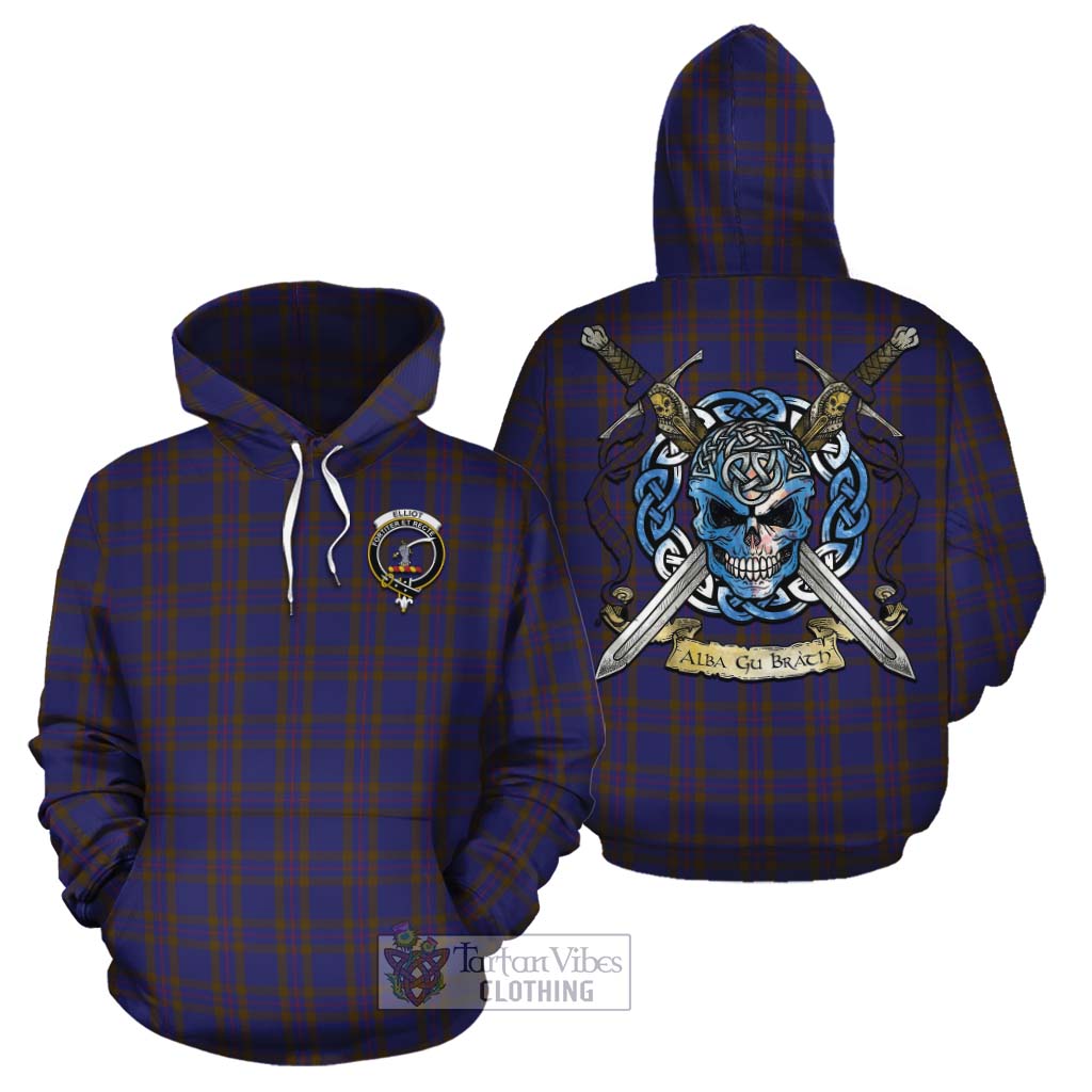 Tartan Vibes Clothing Elliot Tartan Cotton Hoodie with Family Crest Celtic Skull Style