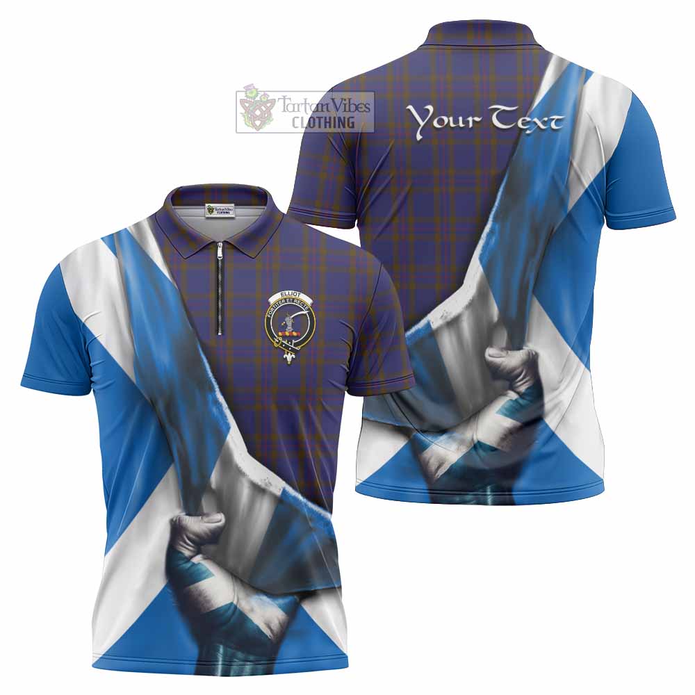 Tartan Vibes Clothing Elliot Tartan Zipper Polo Shirt with Family Crest Scotland Patriotic Style