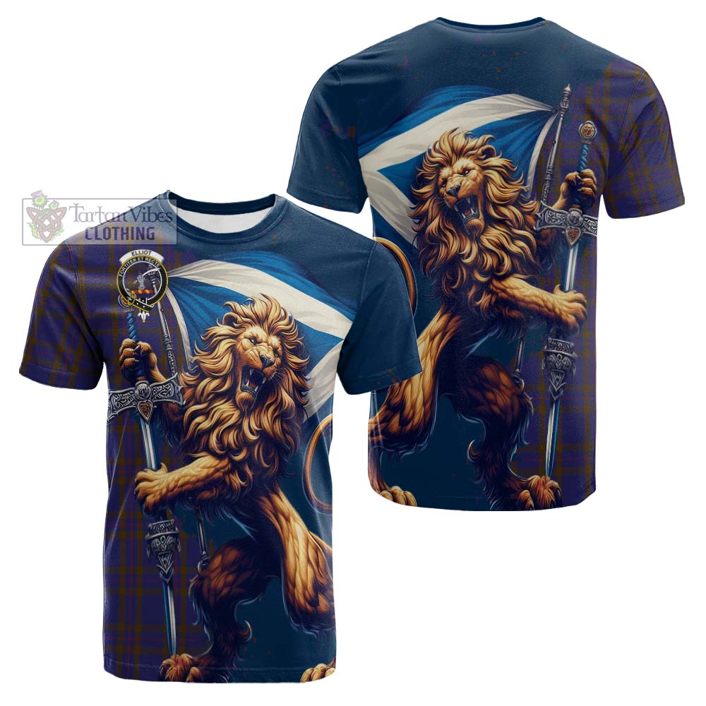 Tartan Vibes Clothing Elliot Tartan Family Crest Cotton T-shirt with Scottish Majestic Lion