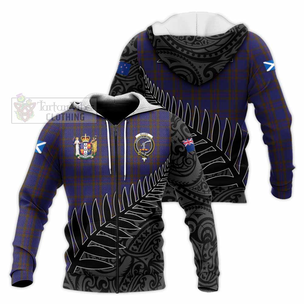 Tartan Vibes Clothing Elliot Crest Tartan Knitted Hoodie with New Zealand Silver Fern Half Style