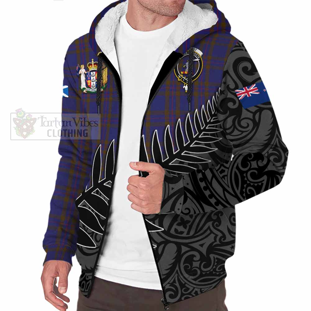 Tartan Vibes Clothing Elliot Crest Tartan Sherpa Hoodie with New Zealand Silver Fern Half Style