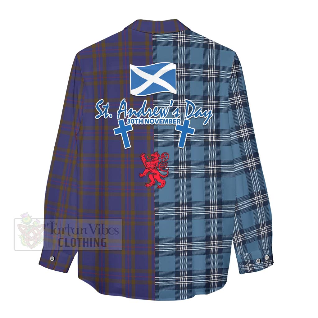 Tartan Vibes Clothing Elliot Tartan Women's Casual Shirt Happy St. Andrew's Day Half Tartan Style