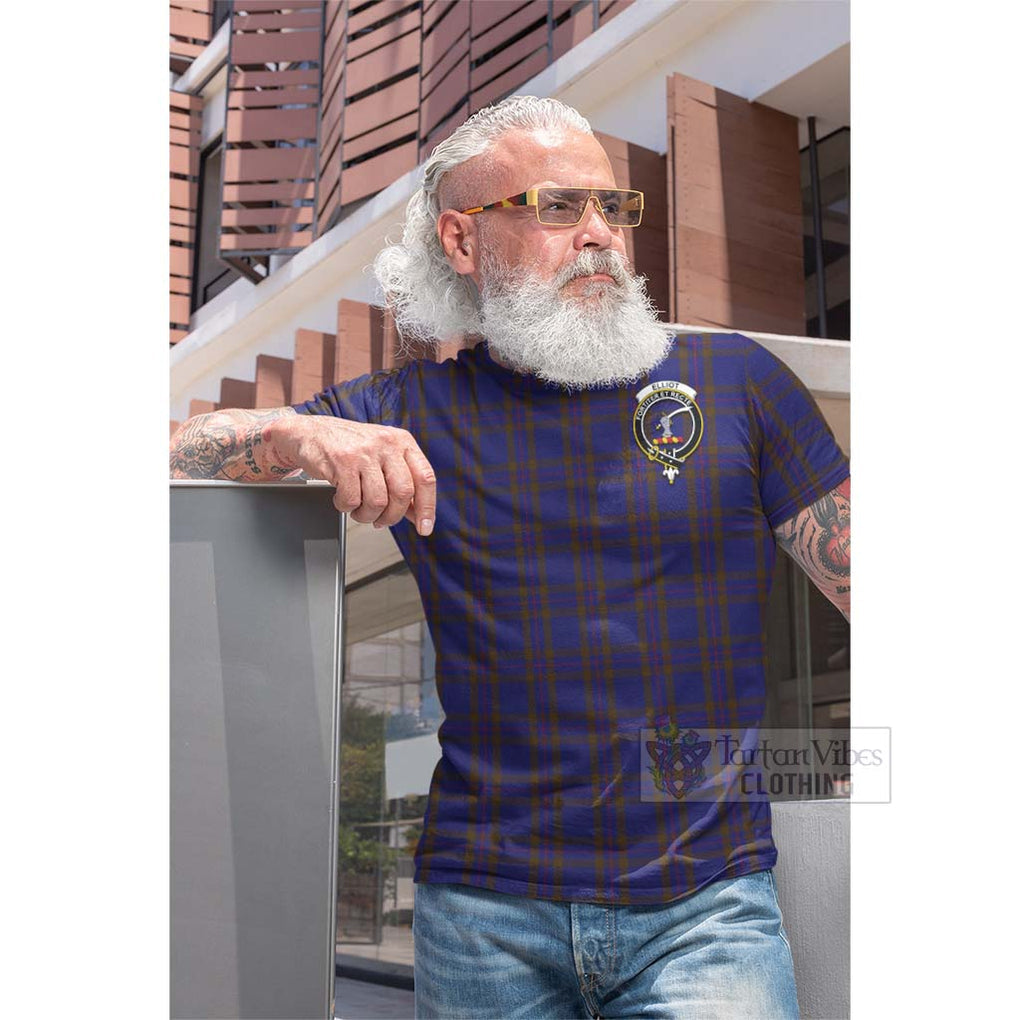 Tartan Vibes Clothing Elliot Tartan Cotton T-shirt with Family Crest and Bearded Skull Holding Bottles of Whiskey