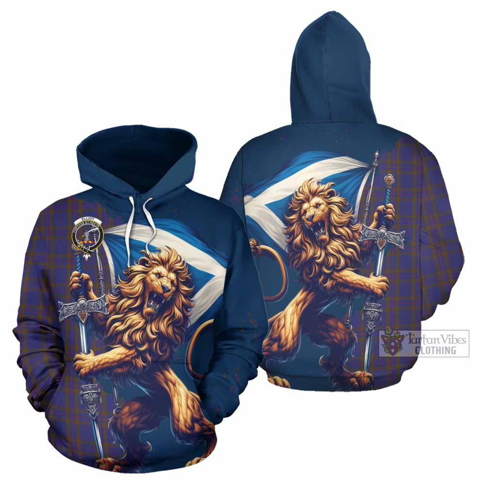 Elliot Tartan Family Crest Hoodie with Scottish Majestic Lion