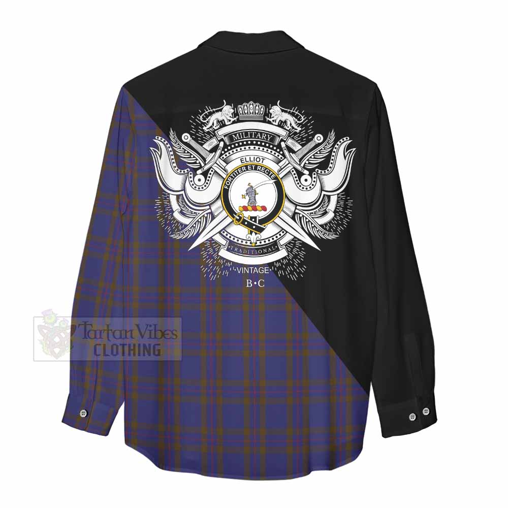 Tartan Vibes Clothing Elliot Tartan Women's Casual Shirt with Family Crest and Military Logo Style