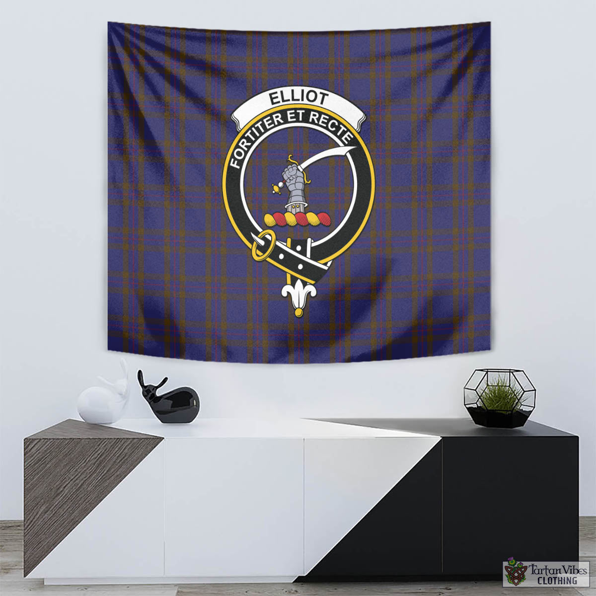 Tartan Vibes Clothing Elliot Tartan Tapestry Wall Hanging and Home Decor for Room with Family Crest