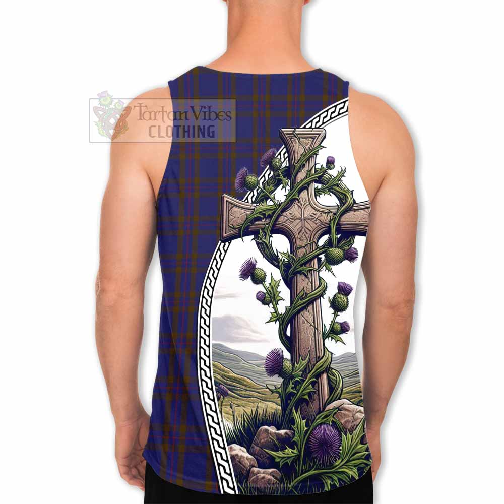 Tartan Vibes Clothing Elliot Tartan Men's Tank Top with Family Crest and St. Andrew's Cross Accented by Thistle Vines