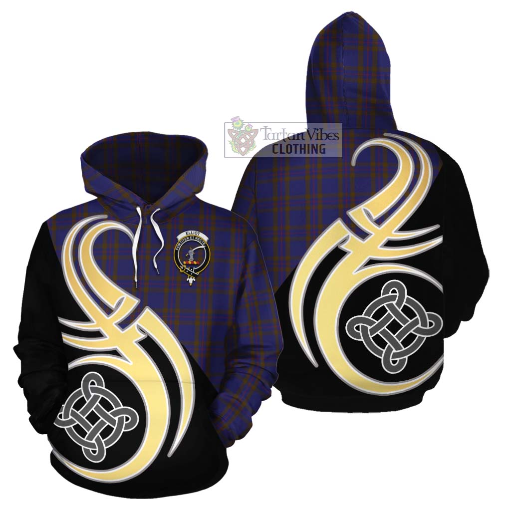 Tartan Vibes Clothing Elliot Tartan Cotton Hoodie with Family Crest and Celtic Symbol Style