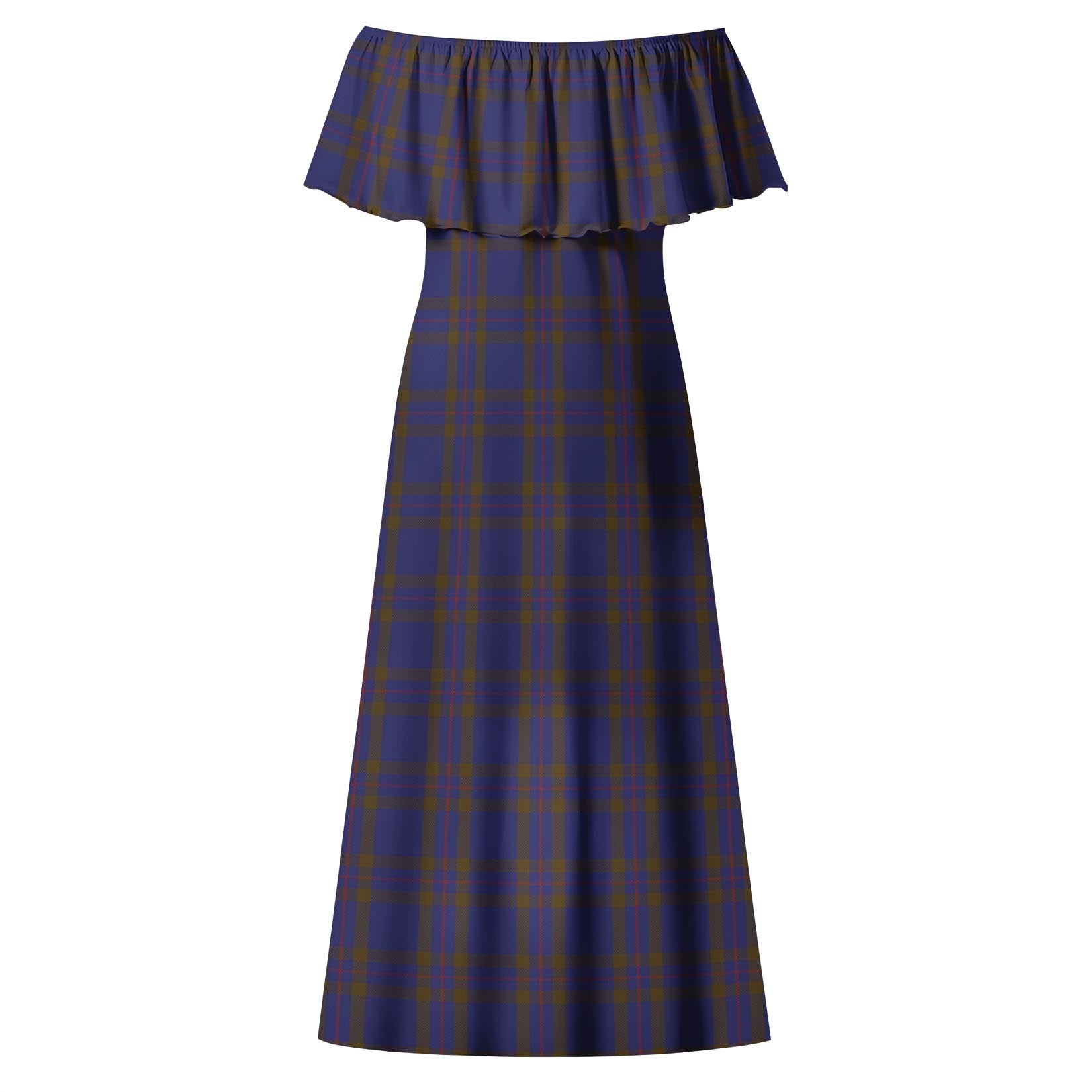 Elliot Tartan Off Shoulder Long Dress - Tartanvibesclothing