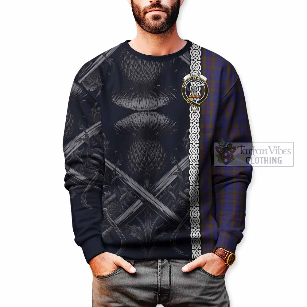 Tartan Vibes Clothing Elliot Tartan Sweatshirt with Family Crest Cross Sword Thistle Celtic Vibes