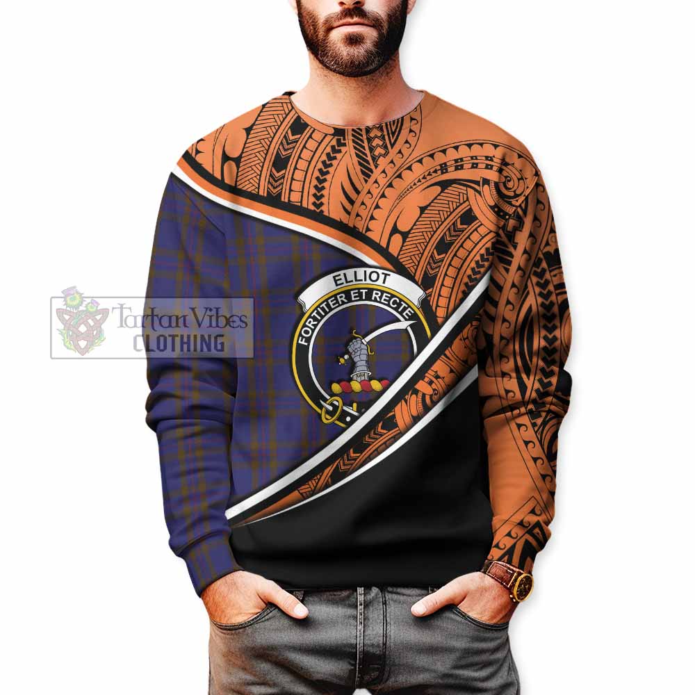 Tartan Vibes Clothing Elliot Crest Tartan Sweatshirt with Maori Tattoo Style - Orange Version