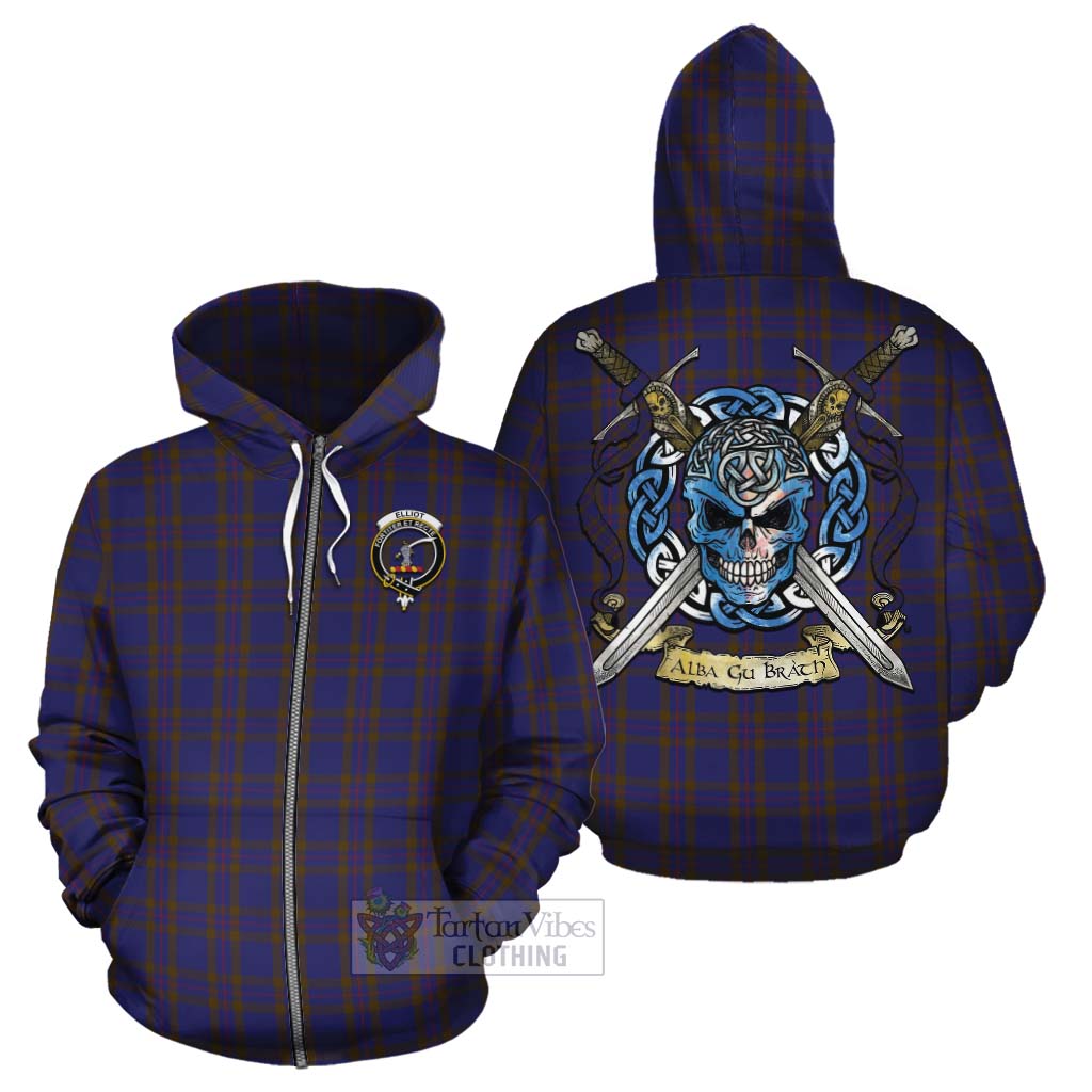 Tartan Vibes Clothing Elliot Tartan Cotton Hoodie with Family Crest Celtic Skull Style