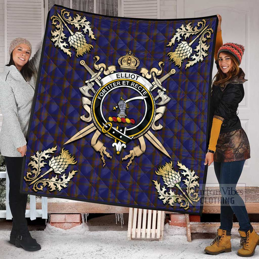 Tartan Vibes Clothing Elliot Tartan Quilt with Family Crest and Scottish Golden Courage Shield