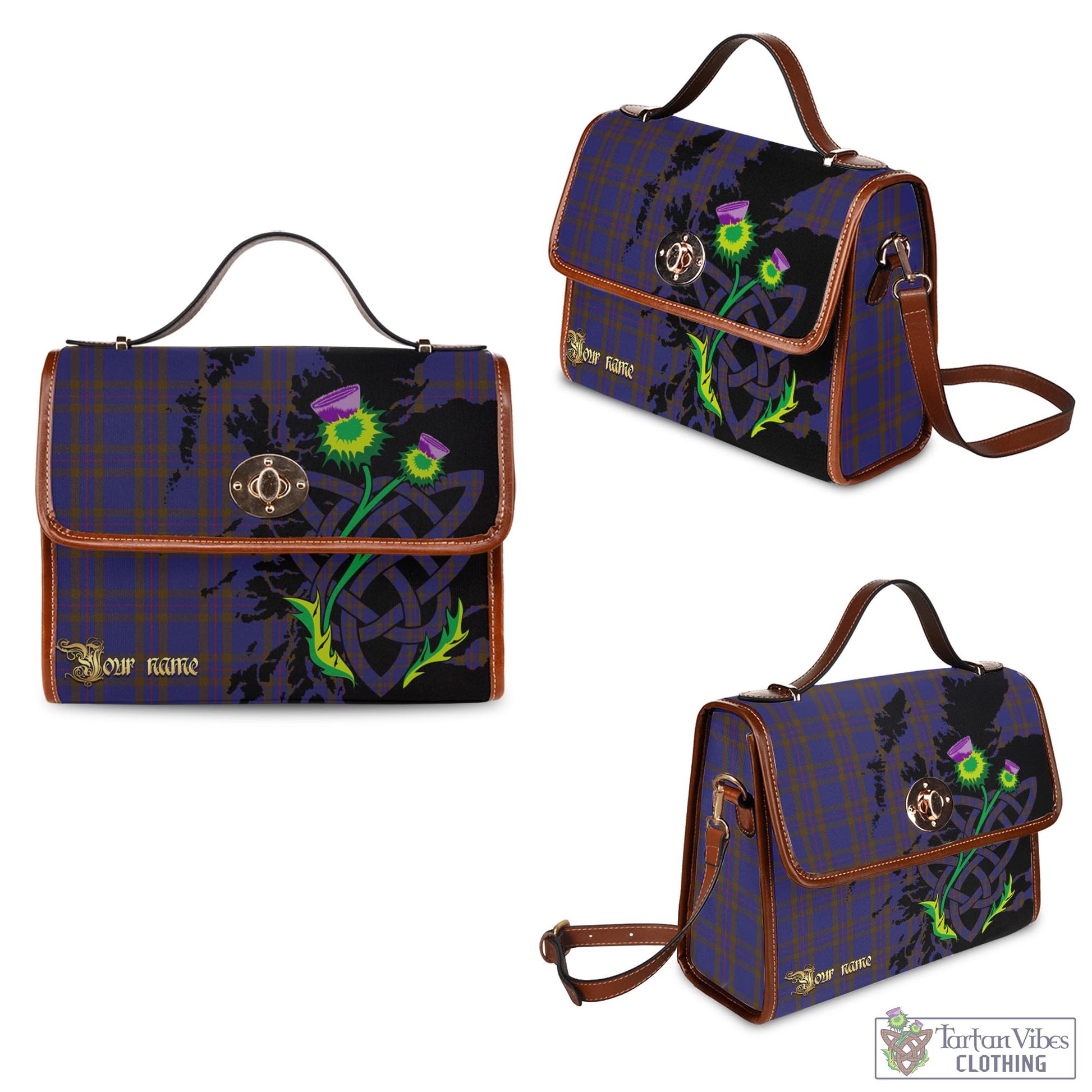 Tartan Vibes Clothing Elliot Tartan Waterproof Canvas Bag with Scotland Map and Thistle Celtic Accents