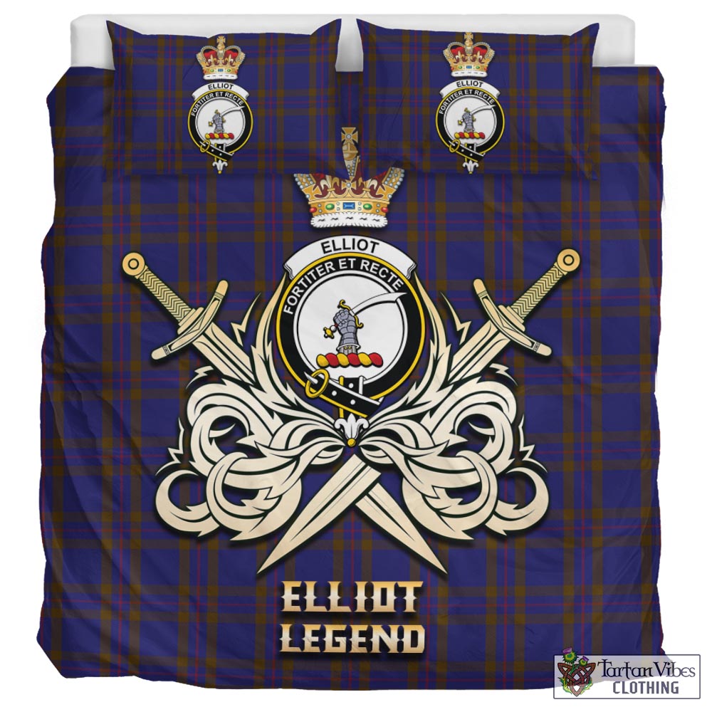 Tartan Vibes Clothing Elliot Tartan Bedding Set with Clan Crest and the Golden Sword of Courageous Legacy