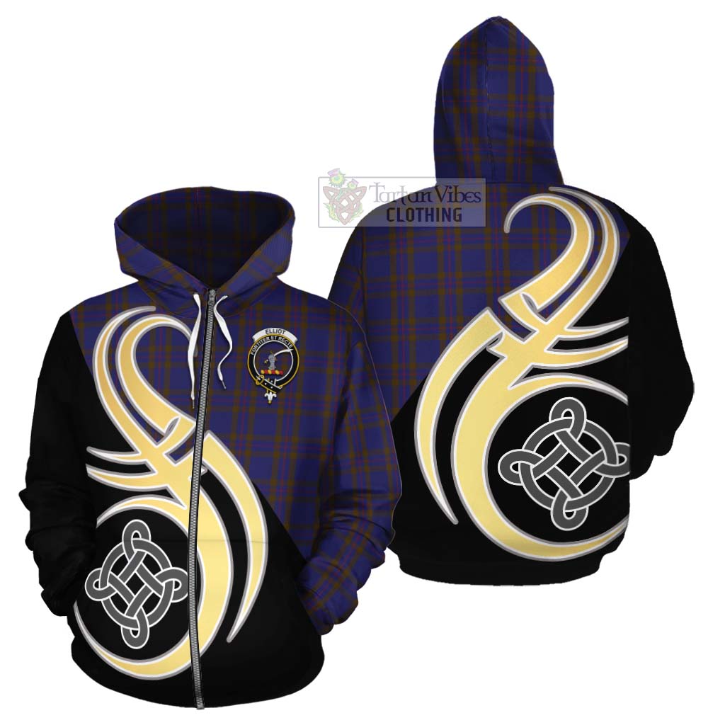 Tartan Vibes Clothing Elliot Tartan Cotton Hoodie with Family Crest and Celtic Symbol Style